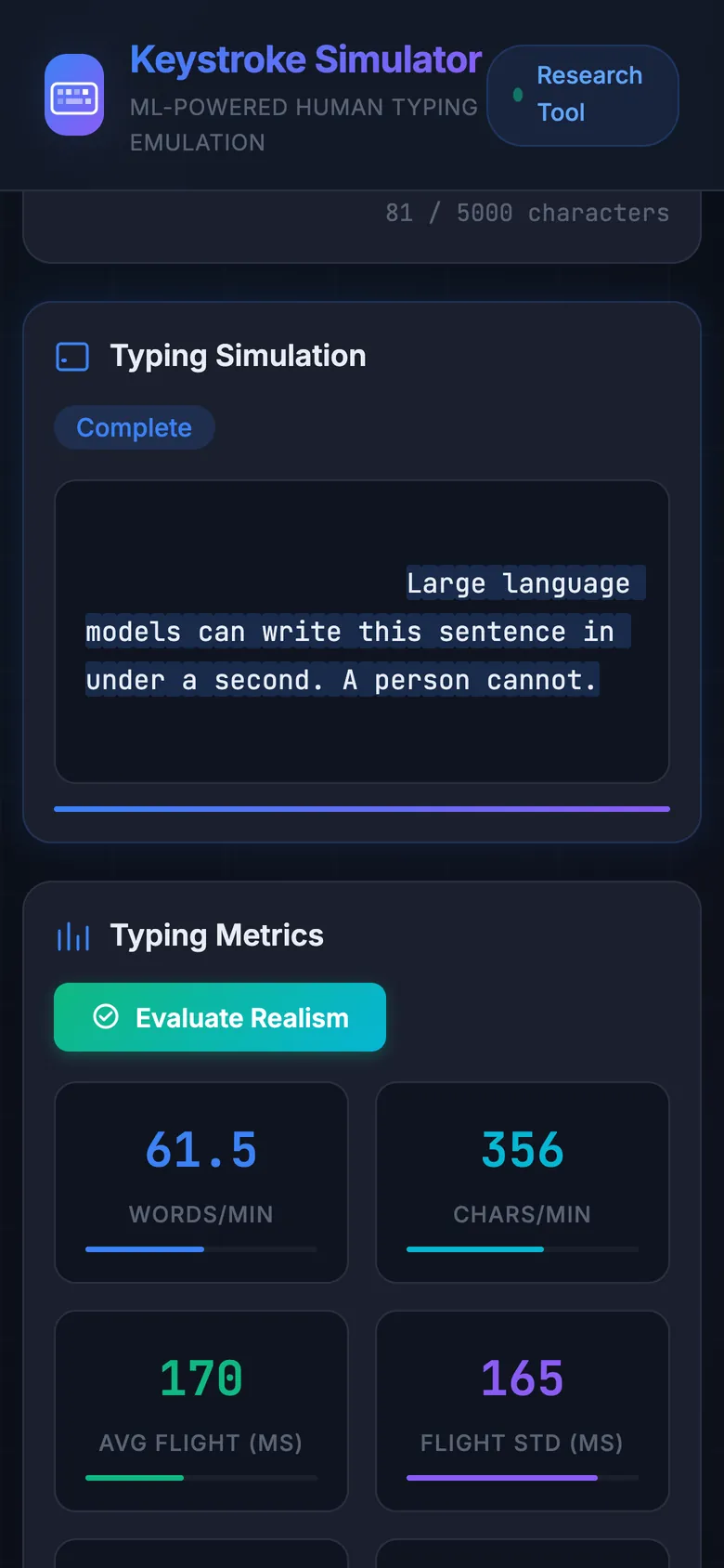 Keystroke simulator demo on a phone