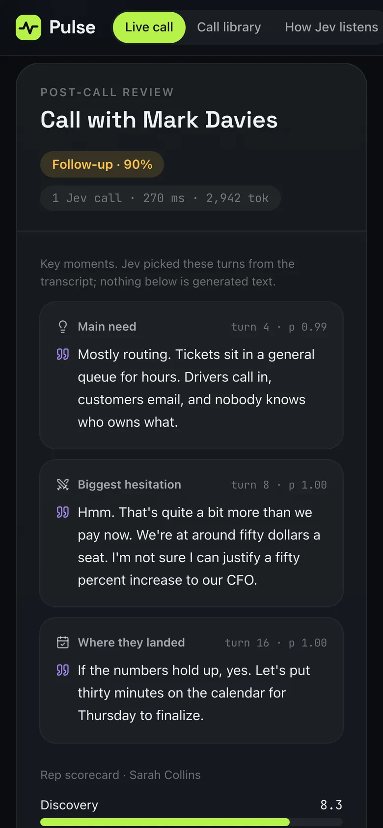 Post-call review on a phone
