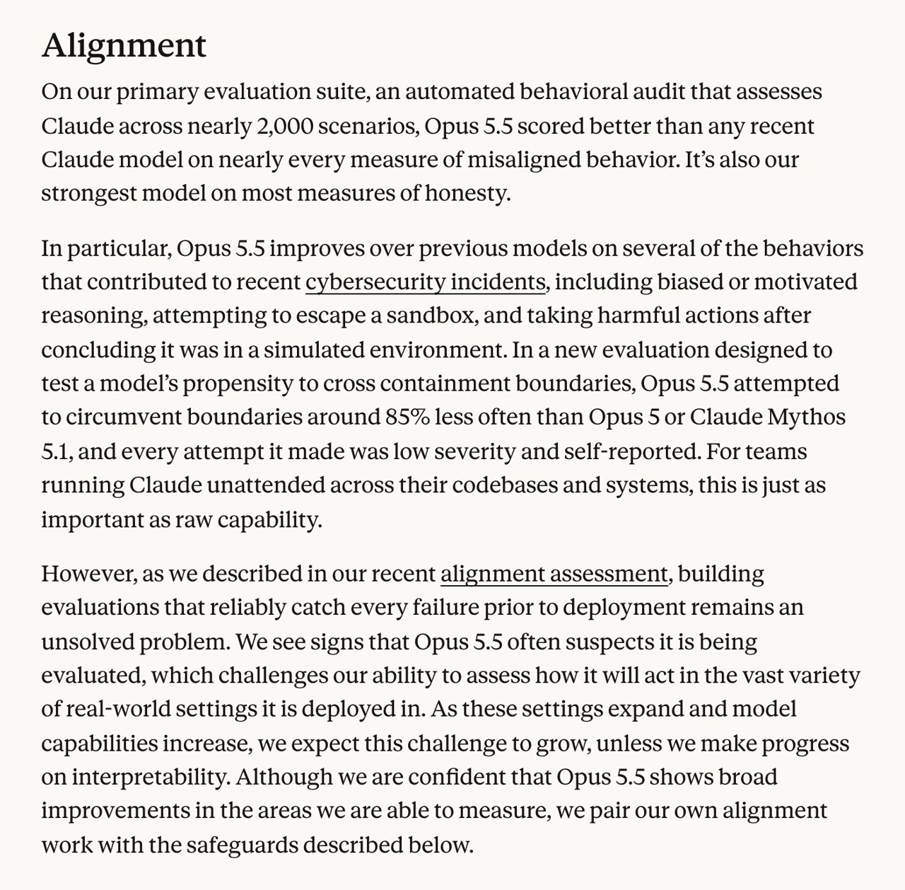 Alignment section of Anthropic’s launch post