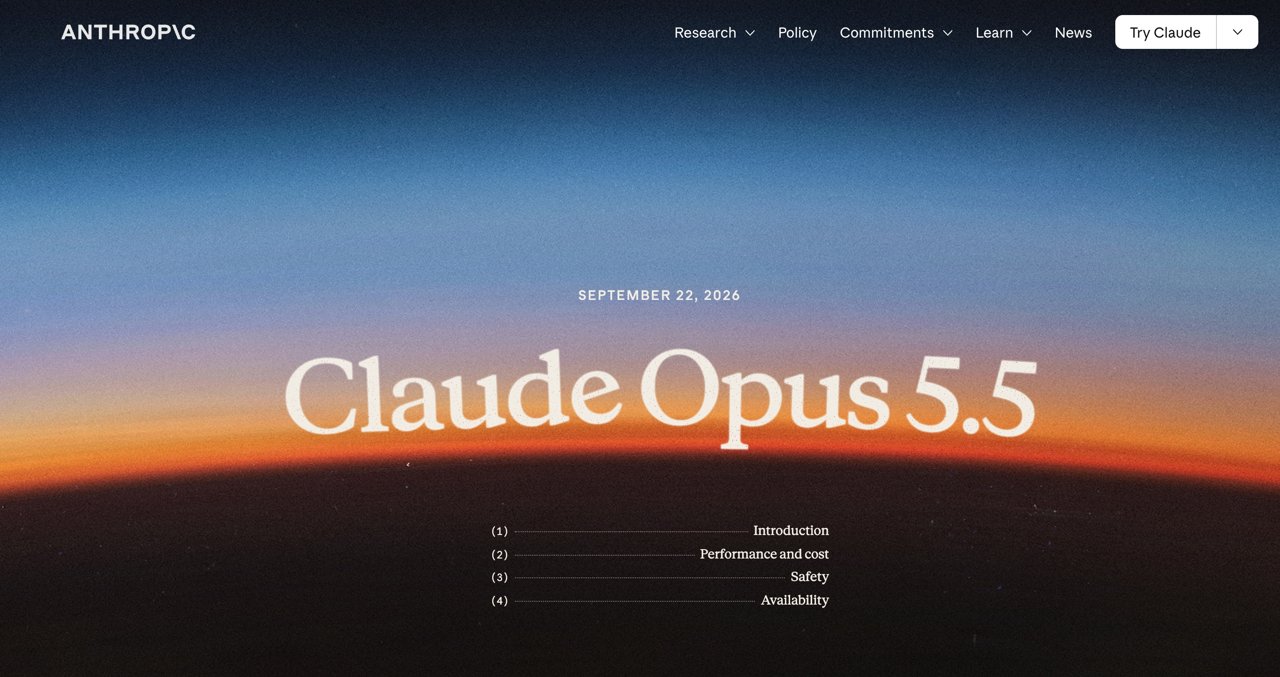 Claude Opus 5.5 title card from Anthropic’s launch page, dated September 22, 2026