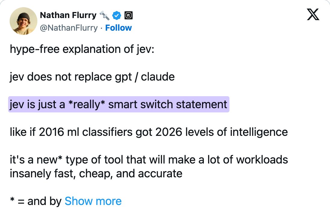 Post by Nathan Flurry: “jev is just a *really* smart switch statement”