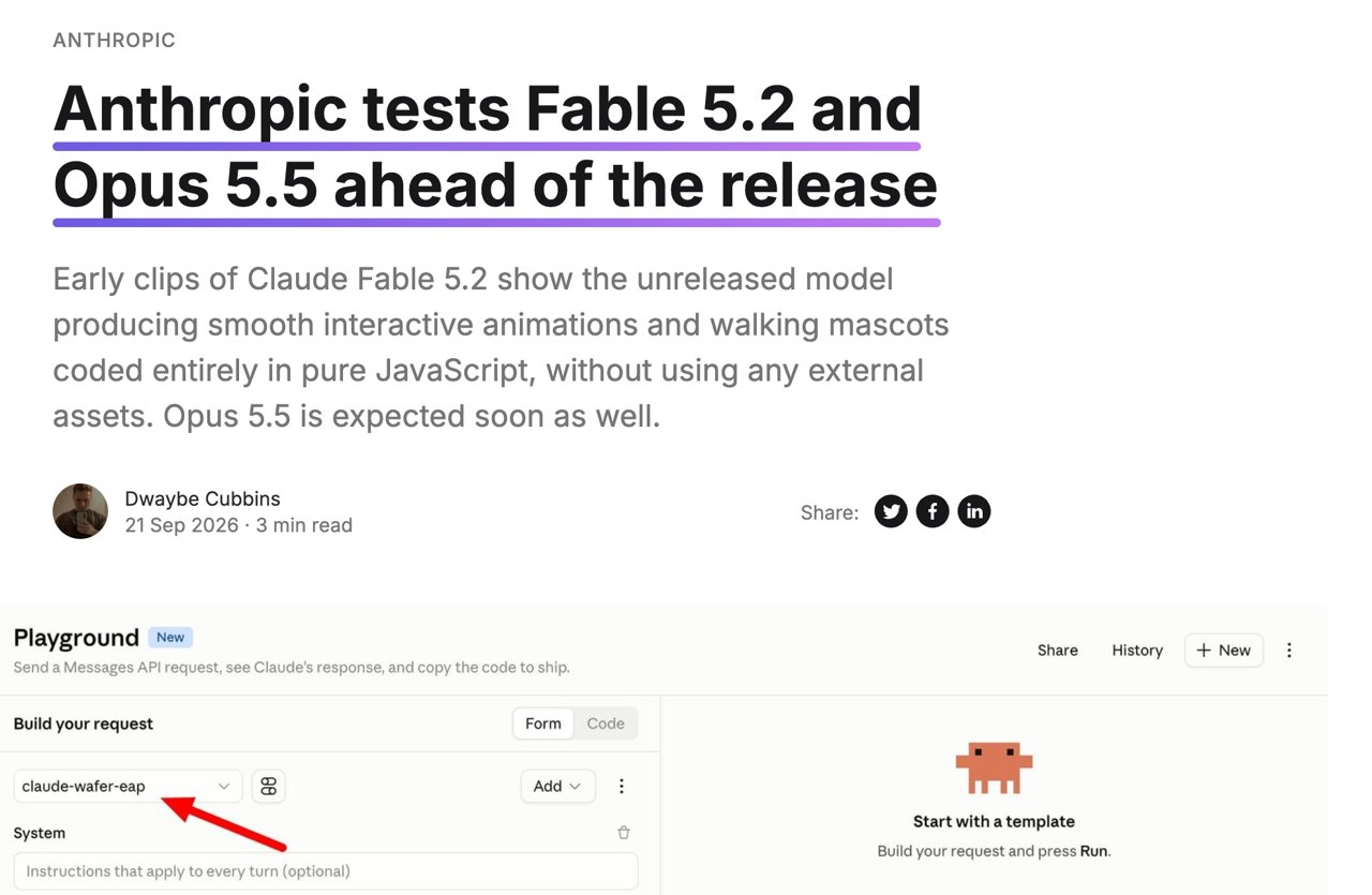 TestingCatalog headline: Anthropic tests Fable 5.2 and Opus 5.5 ahead of the release