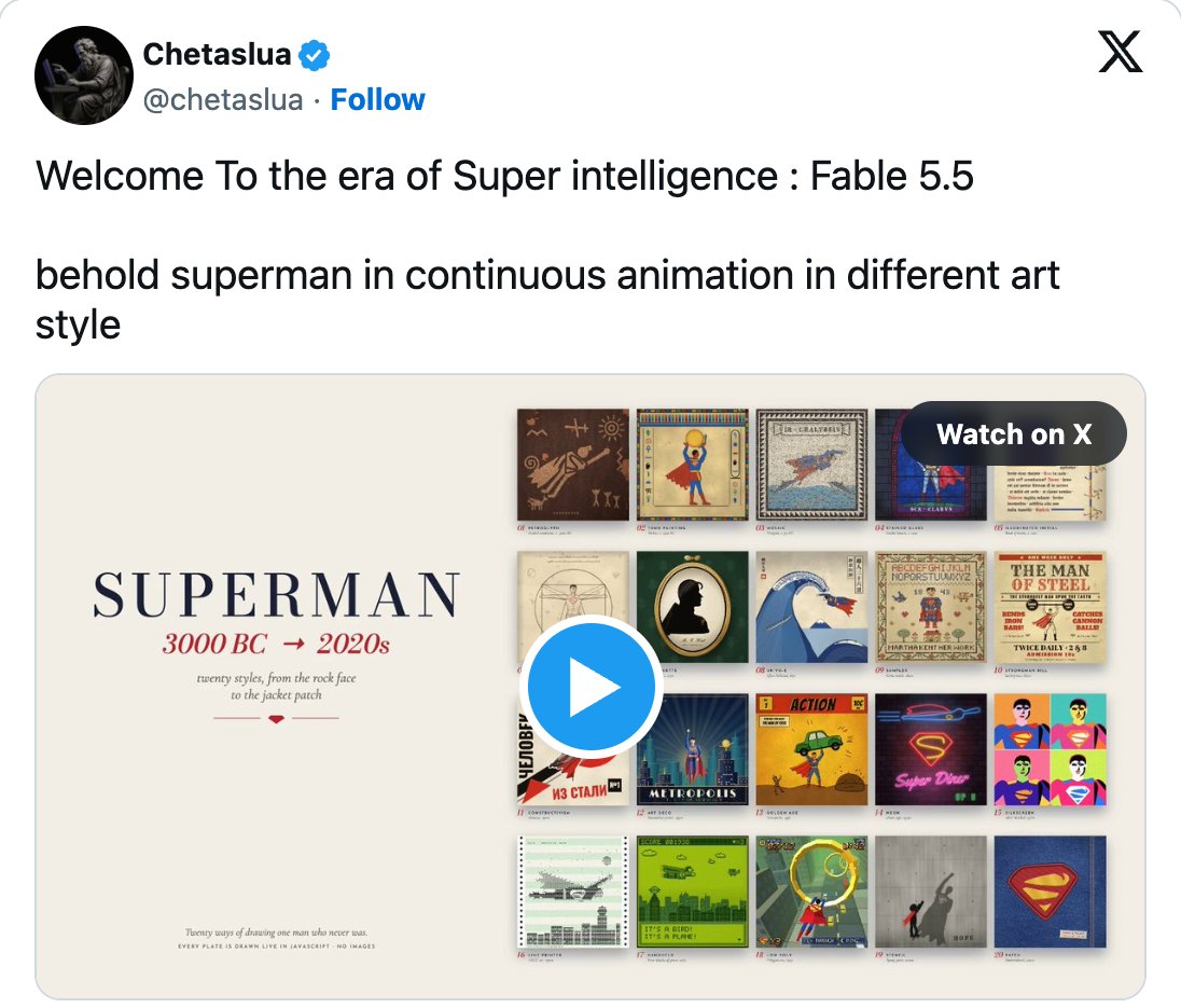 X post by @chetaslua showing a grid of Superman drawings in different art styles